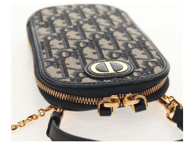 Borsa a catena Montaigne in tela Trotter Christian Dior blu navy oro Auth 146071SAM D'oro - vista 6