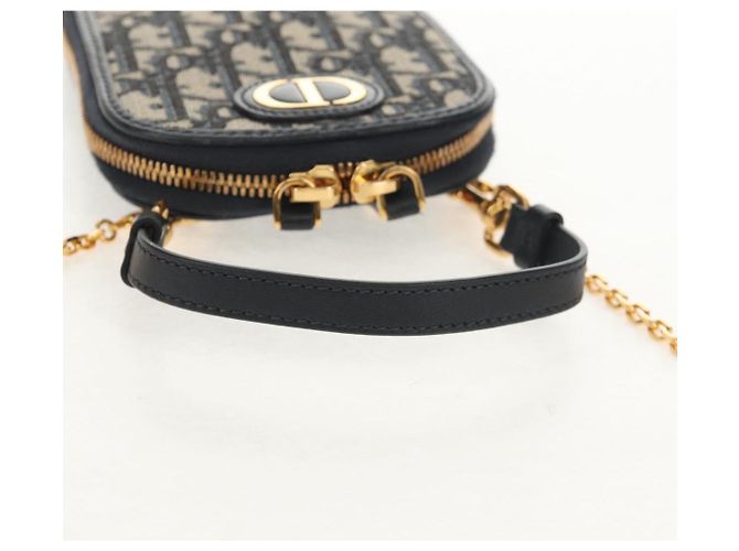 Borsa a catena Montaigne in tela Trotter Christian Dior blu navy oro Auth 146071SAM D'oro - vista 7