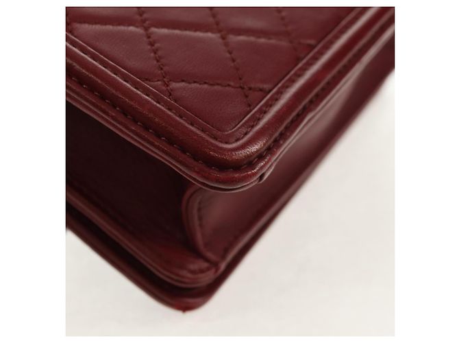 CHANEL Borsa a Catena Matelassé Boy Brick in Pelle di Agnello Bordeaux CC Auth 146080SM Bordò - vista 17