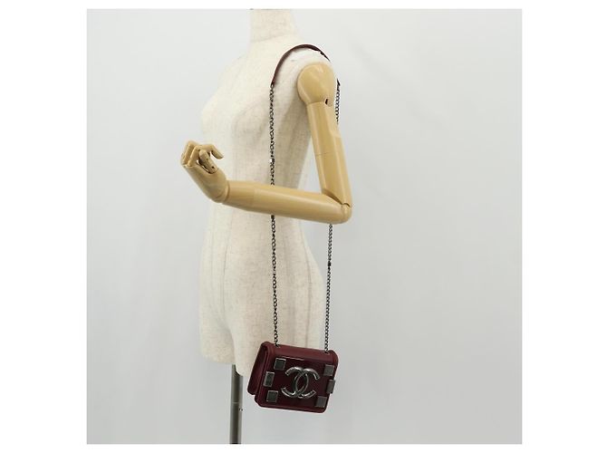 CHANEL Borsa a Catena Matelassé Boy Brick in Pelle di Agnello Bordeaux CC Auth 146080SM Bordò - vista 26