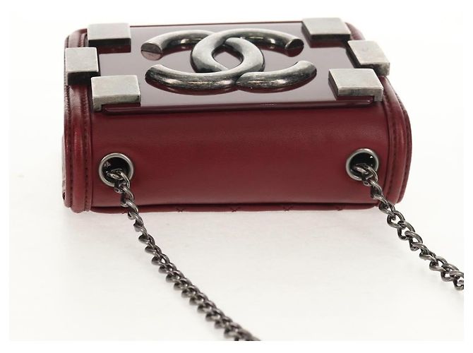 CHANEL Borsa a Catena Matelassé Boy Brick in Pelle di Agnello Bordeaux CC Auth 146080SM Bordò - vista 6