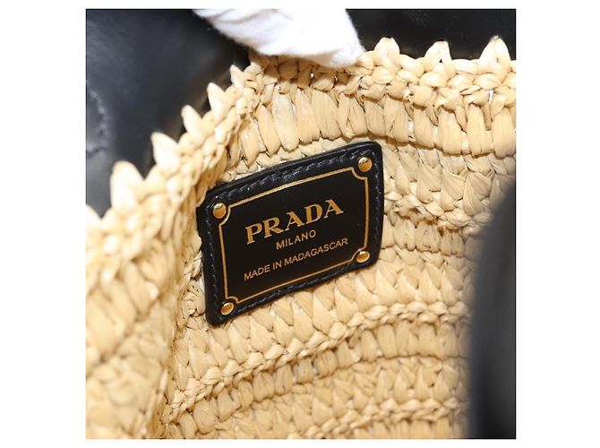 PRADA Borsa a Mano in Pelle di Paglia 2 in 1 Beige Nero Auth ka156V - vista 10