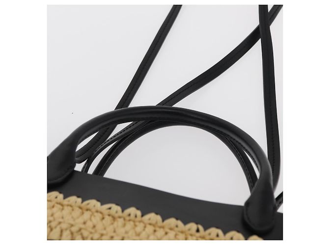 PRADA Borsa a Mano in Pelle di Paglia 2 in 1 Beige Nero Auth ka156V - vista 14