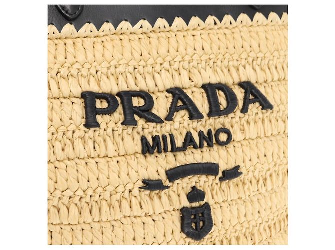 PRADA Borsa a Mano in Pelle di Paglia 2 in 1 Beige Nero Auth ka156V - vista 19