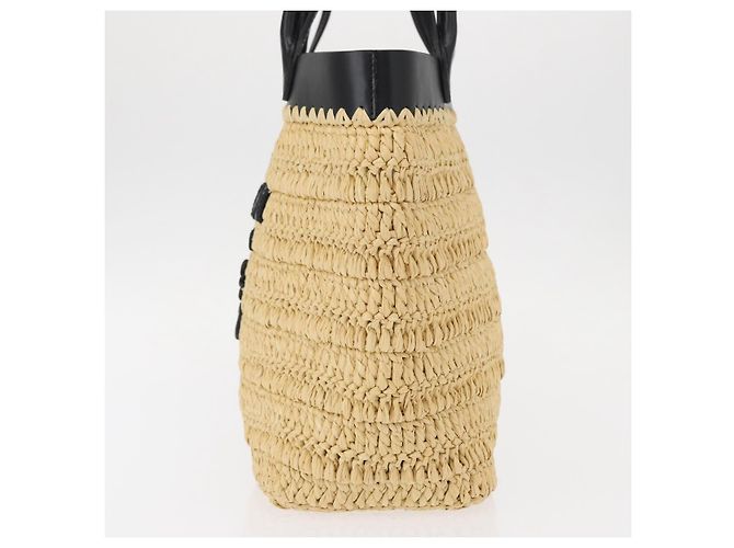 PRADA Borsa a Mano in Pelle di Paglia 2 in 1 Beige Nero Auth ka156V - vista 3