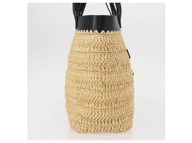 PRADA Borsa a Mano in Pelle di Paglia 2 in 1 Beige Nero Auth ka156V - vista 4