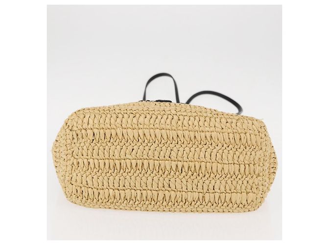 PRADA Borsa a Mano in Pelle di Paglia 2 in 1 Beige Nero Auth ka156V - vista 5