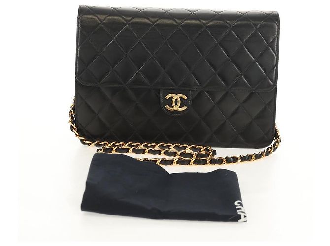 Bolso de cadena CHANEL de piel de cordero negro con cadena dorada CC Auth 148654SAM Dorado - vista 12
