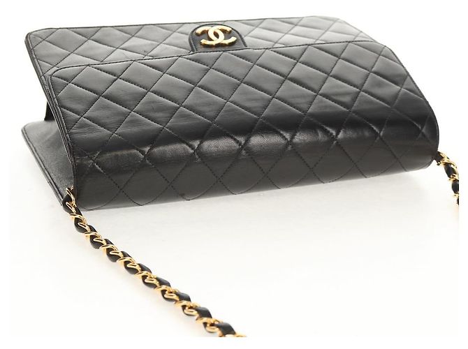 Bolso de cadena CHANEL de piel de cordero negro con cadena dorada CC Auth 148654SAM Dorado - vista 14