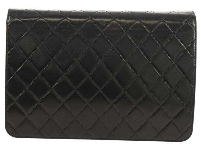 Bolso de cadena CHANEL de piel de cordero negro con cadena dorada CC Auth 148654SAM Dorado - vista 2