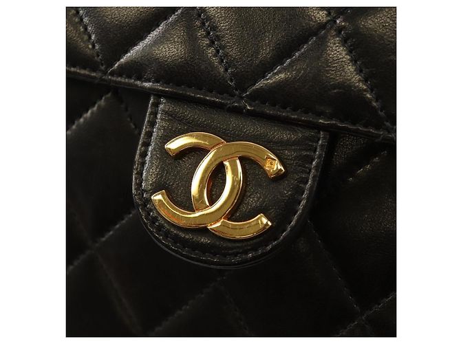 Bolso de cadena CHANEL de piel de cordero negro con cadena dorada CC Auth 148654SAM Dorado - vista 20