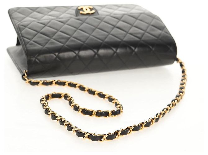 Bolso de cadena CHANEL de piel de cordero negro con cadena dorada CC Auth 148654SAM Dorado - vista 6