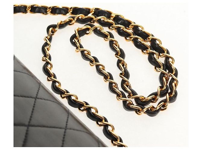 Bolso de cadena CHANEL de piel de cordero negro con cadena dorada CC Auth 148654SAM Dorado - vista 7