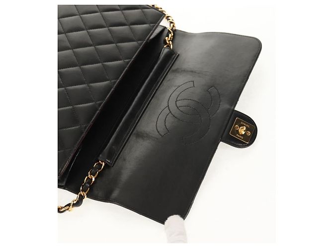 Bolso de cadena CHANEL de piel de cordero negro con cadena dorada CC Auth 148654SAM Dorado - vista 8