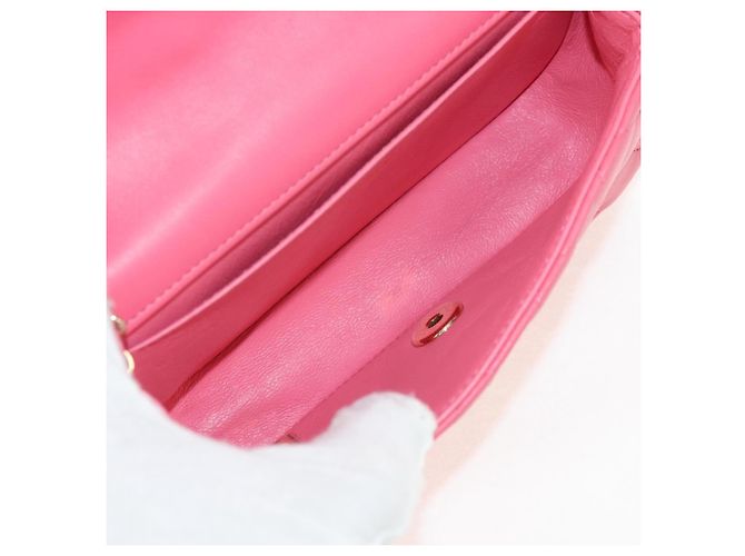 CHANEL Bolsa de Ombro Matelassé em Couro de Cordeiro Rosa Ouro CC Auth ka592SAM Dourado - vista 10