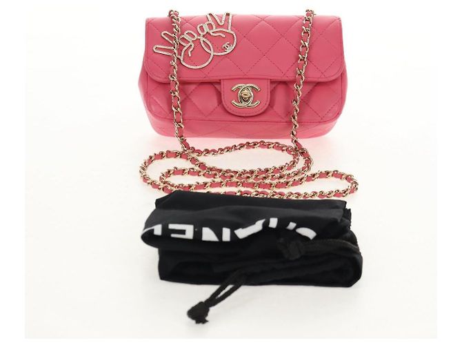 CHANEL Bolsa de Ombro Matelassé em Couro de Cordeiro Rosa Ouro CC Auth ka592SAM Dourado - vista 12