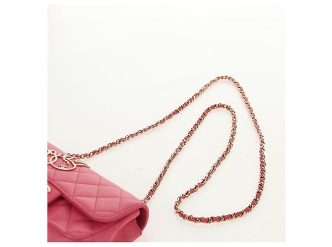 CHANEL Bolsa de Ombro Matelassé em Couro de Cordeiro Rosa Ouro CC Auth ka592SAM Dourado - vista 14
