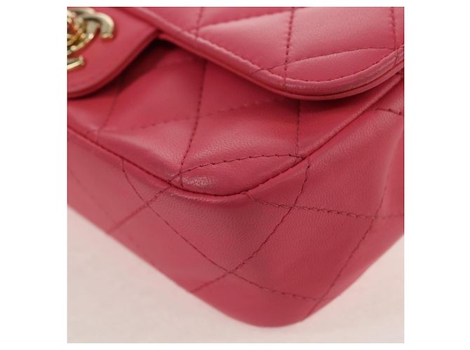 CHANEL Bolsa de Ombro Matelassé em Couro de Cordeiro Rosa Ouro CC Auth ka592SAM Dourado - vista 15