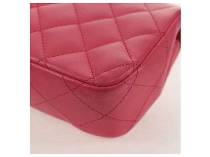 CHANEL Bolsa de Ombro Matelassé em Couro de Cordeiro Rosa Ouro CC Auth ka592SAM Dourado - vista 17