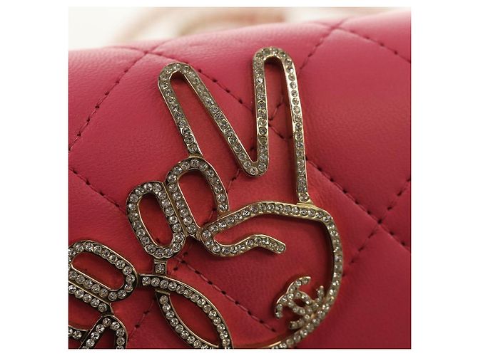 CHANEL Bolsa de Ombro Matelassé em Couro de Cordeiro Rosa Ouro CC Auth ka592SAM Dourado - vista 19