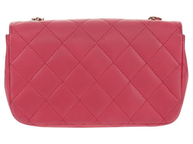 CHANEL Bolsa de Ombro Matelassé em Couro de Cordeiro Rosa Ouro CC Auth ka592SAM Dourado - vista 2