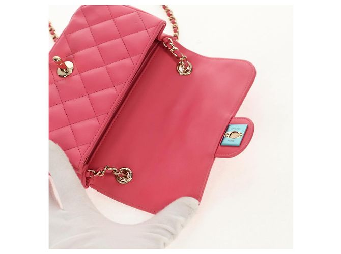 CHANEL Bolsa de Ombro Matelassé em Couro de Cordeiro Rosa Ouro CC Auth ka592SAM Dourado - vista 21
