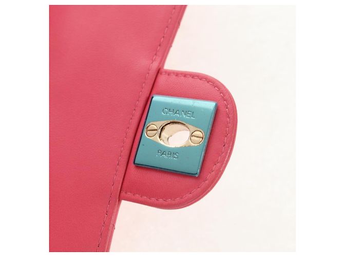 CHANEL Bolsa de Ombro Matelassé em Couro de Cordeiro Rosa Ouro CC Auth ka592SAM Dourado - vista 22