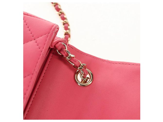 CHANEL Bolsa de Ombro Matelassé em Couro de Cordeiro Rosa Ouro CC Auth ka592SAM Dourado - vista 23