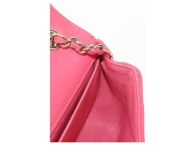 CHANEL Bolsa de Ombro Matelassé em Couro de Cordeiro Rosa Ouro CC Auth ka592SAM Dourado - vista 25