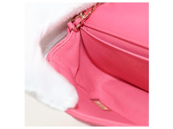 CHANEL Bolsa de Ombro Matelassé em Couro de Cordeiro Rosa Ouro CC Auth ka592SAM Dourado - vista 26