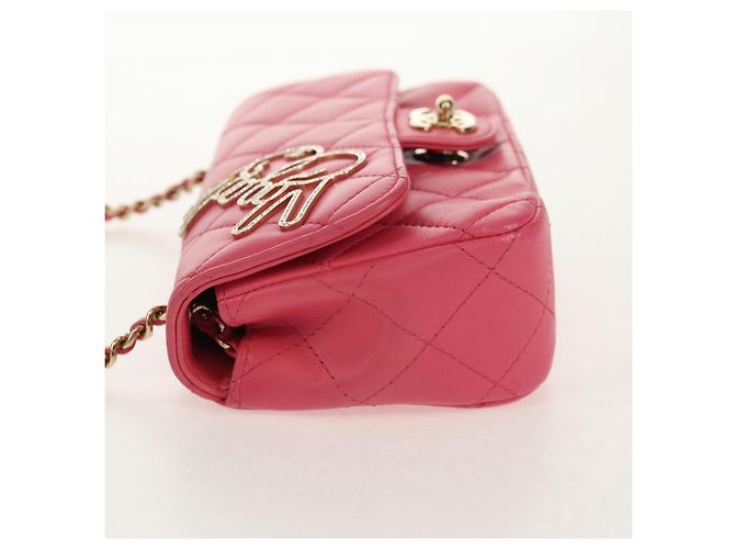 CHANEL Bolsa de Ombro Matelassé em Couro de Cordeiro Rosa Ouro CC Auth ka592SAM Dourado - vista 3