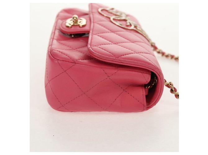 CHANEL Bolsa de Ombro Matelassé em Couro de Cordeiro Rosa Ouro CC Auth ka592SAM Dourado - vista 4