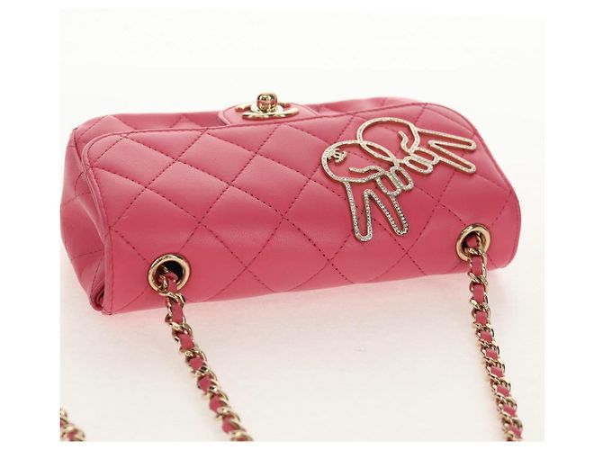 CHANEL Bolsa de Ombro Matelassé em Couro de Cordeiro Rosa Ouro CC Auth ka592SAM Dourado - vista 6