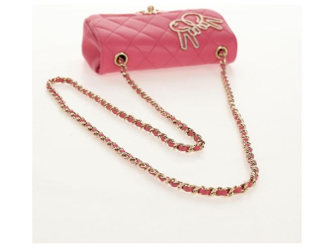 CHANEL Bolsa de Ombro Matelassé em Couro de Cordeiro Rosa Ouro CC Auth ka592SAM Dourado - vista 7