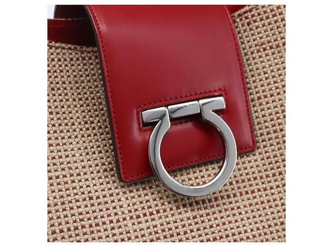 Borsa a Spalla Gancini in Tela Beige Argento Salvatore Ferragamo Auth gh1189 - vista 15