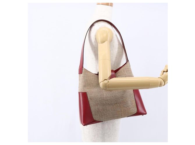 Borsa a Spalla Gancini in Tela Beige Argento Salvatore Ferragamo Auth gh1189 - vista 24