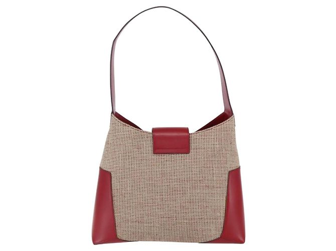 Borsa a Spalla Gancini in Tela Beige Argento Salvatore Ferragamo Auth gh1189 - vista 3