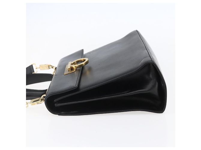 Borsa a mano in pelle Gancini Salvatore Ferragamo 2 in 1 Nero Oro Auth BA7984 - vista 4