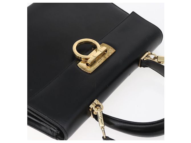 Borsa a mano in pelle Gancini Salvatore Ferragamo 2 in 1 Nero Oro Auth BA7984 - vista 6