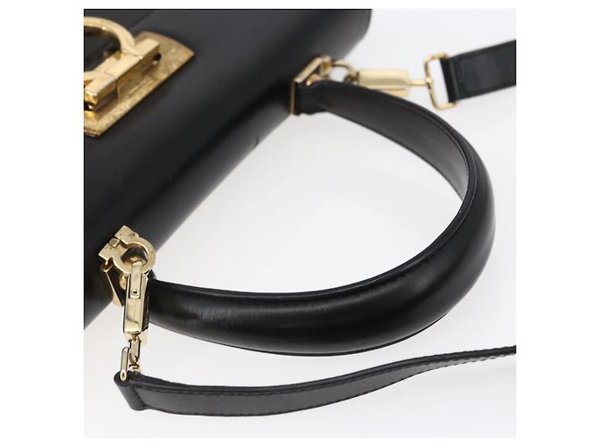 Borsa a mano in pelle Gancini Salvatore Ferragamo 2 in 1 Nero Oro Auth BA7984 - vista 7