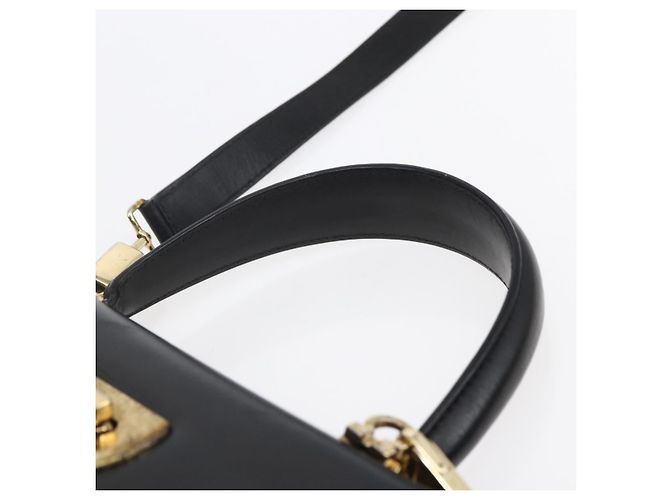 Borsa a mano in pelle Gancini Salvatore Ferragamo 2 in 1 Nero Oro Auth BA7984 - vista 8