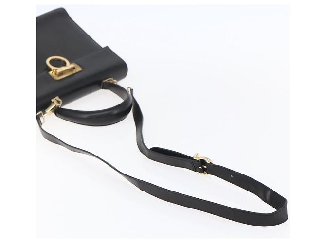 Borsa a mano in pelle Gancini Salvatore Ferragamo 2 in 1 Nero Oro Auth BA7984 - vista 9