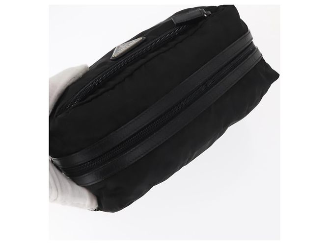Pochete Prada Nylon Preto Prata Auth ka131 - vista 6
