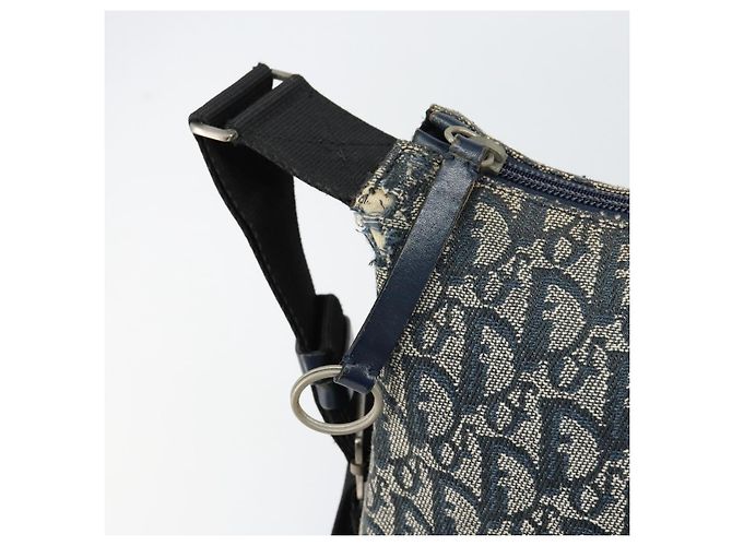 Borsa a Spalla in Tela Trotter Christian Dior Navy Argento Auth 147086 Blu navy - vista 14
