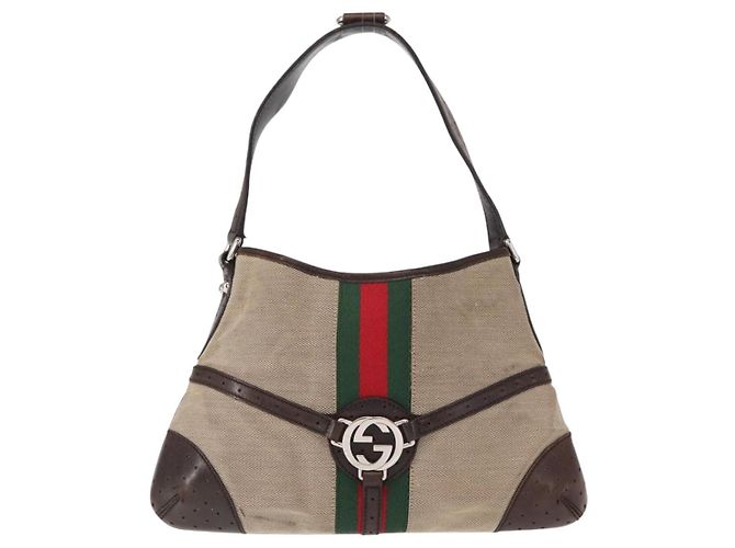 GUCCI Web Sherry Line Schultertasche Beige Silber Rot 114877 Auth yk19547 - Ansicht 2
