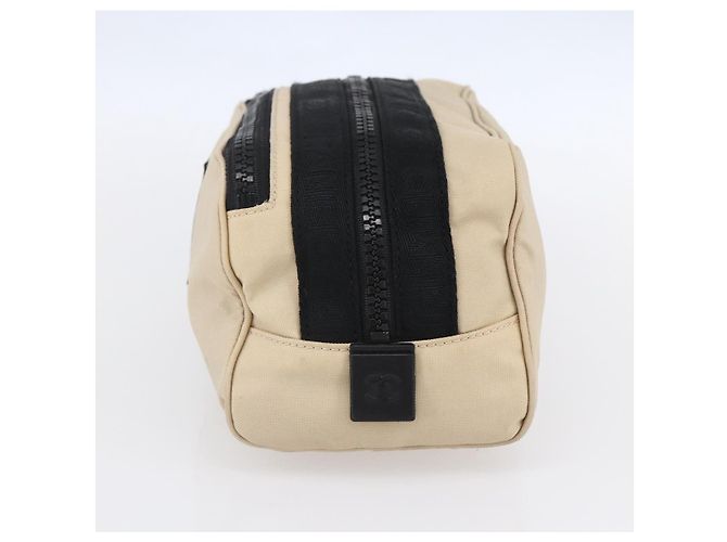 Borsa sportiva CHANEL in nylon beige e nero CC Auth BA8411 - vista 5