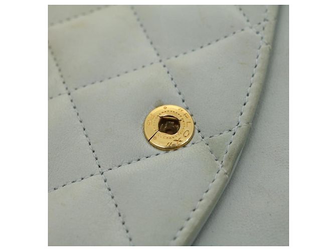 CHANEL Classico Matelassé 25 Borsa a Spalla con Catena Doppia in Pelle di Agnello Auth 29961V D'oro Blu chiaro - vista 10