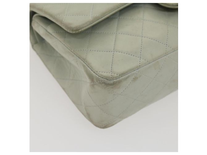 CHANEL Classico Matelassé 25 Borsa a Spalla con Catena Doppia in Pelle di Agnello Auth 29961V D'oro Blu chiaro - vista 14
