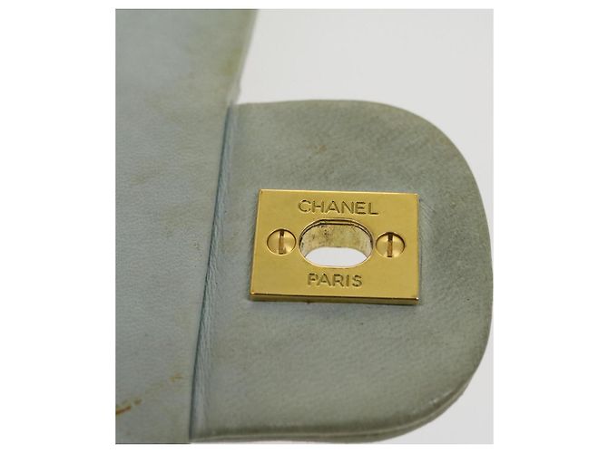 CHANEL Classico Matelassé 25 Borsa a Spalla con Catena Doppia in Pelle di Agnello Auth 29961V D'oro Blu chiaro - vista 18