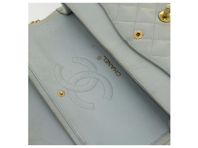 CHANEL Classico Matelassé 25 Borsa a Spalla con Catena Doppia in Pelle di Agnello Auth 29961V D'oro Blu chiaro - vista 19